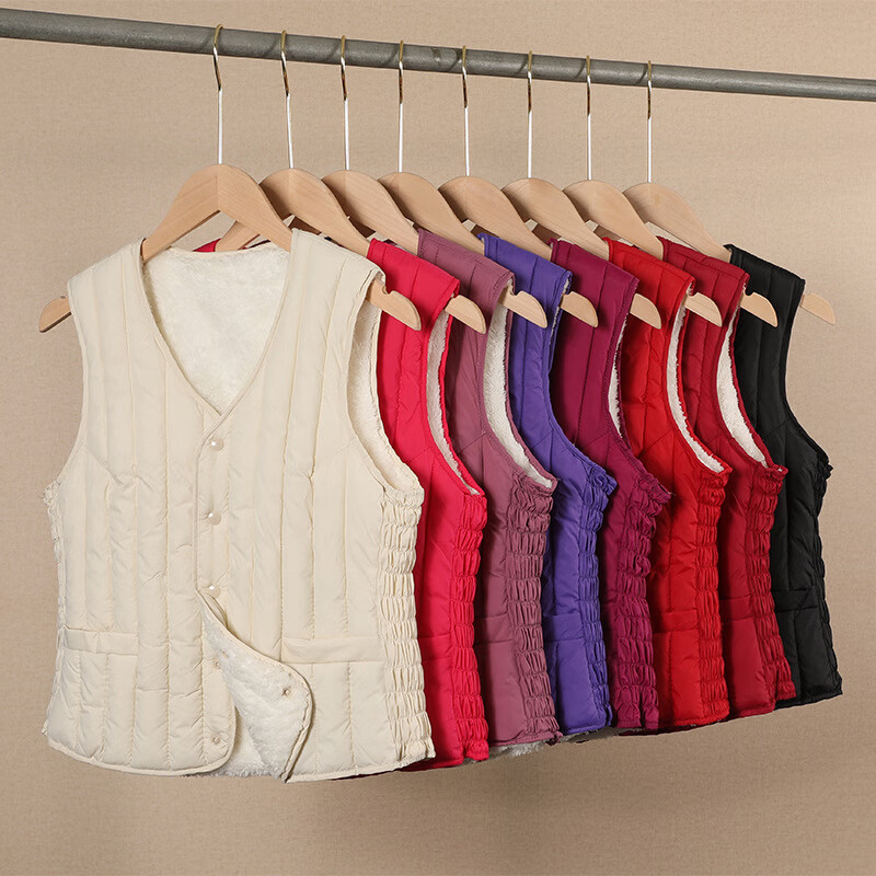 【甄选】秋冬新款装加绒保暖马甲女士羽绒棉背心羊羔绒坎肩短款 粉色 （1件装） L 建议体重80-95斤