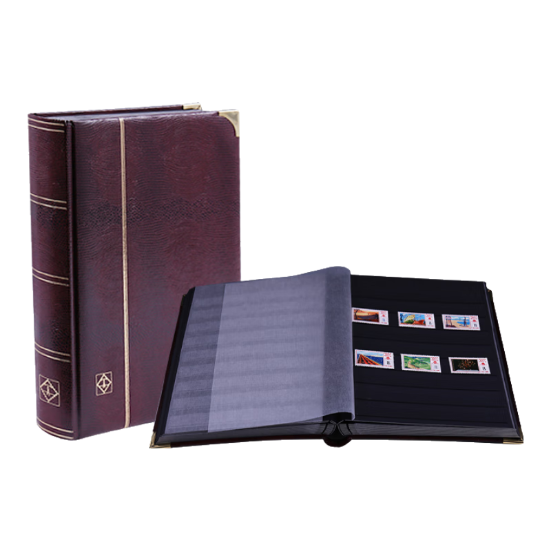 Lighthouselighthouse德國燈塔進(jìn)口64頁鱷魚皮紋插冊黑底郵票收藏冊大容空冊 酒紅色(黑底)