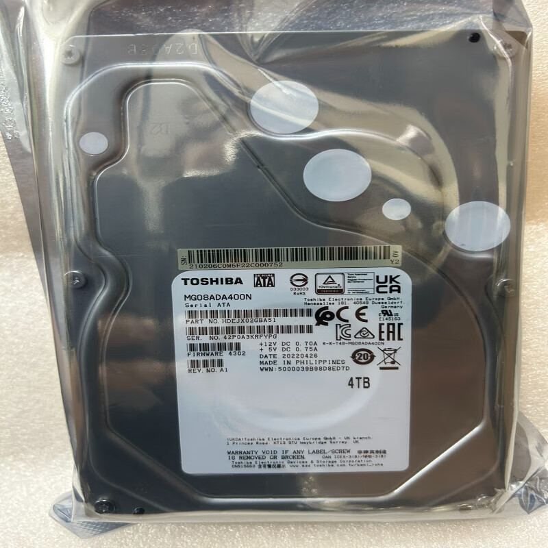 东芝4T企业级硬盘MG08ADA400N监控硬盘NAS存储 4TB SATA机械硬盘 2022年出厂东芝MG08ADA400N