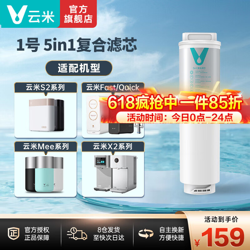 云米云米（VIOMI）净水器滤芯 台式净饮机 云米滤芯  X2滤芯 5in1复合滤芯 100G RO反渗透全套滤芯 1号5in1滤芯