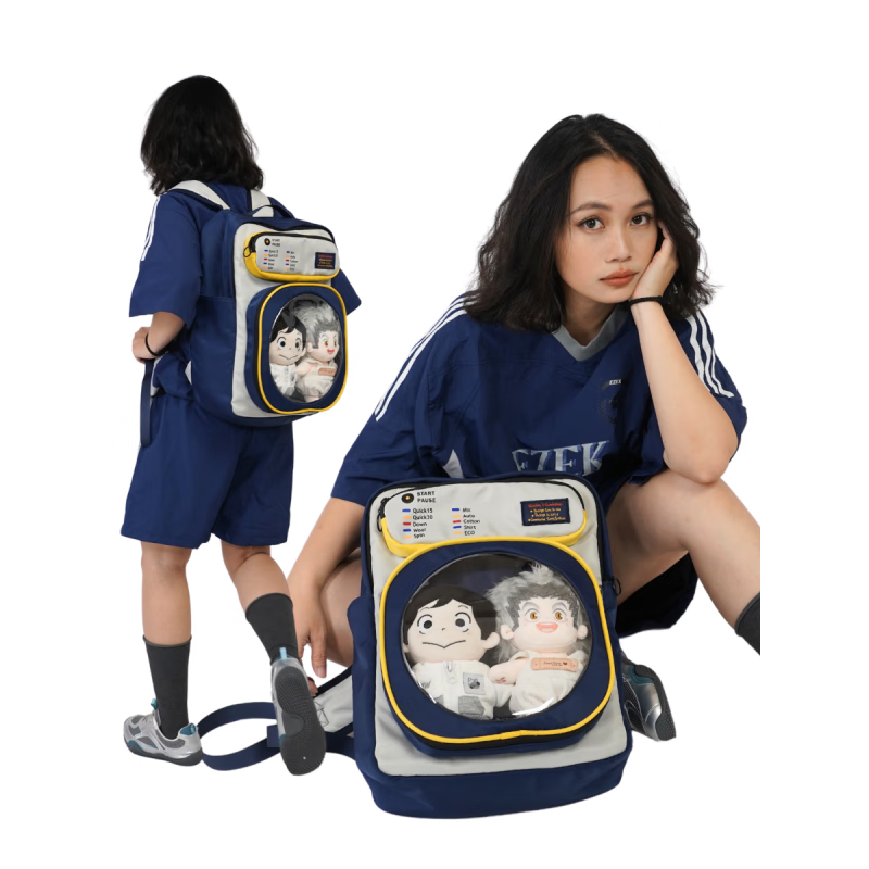 NULLBAG原创双肩包女百搭学院初中高中学生书包透明20cm娃包痛包 灰白蓝【赠扎板1张】