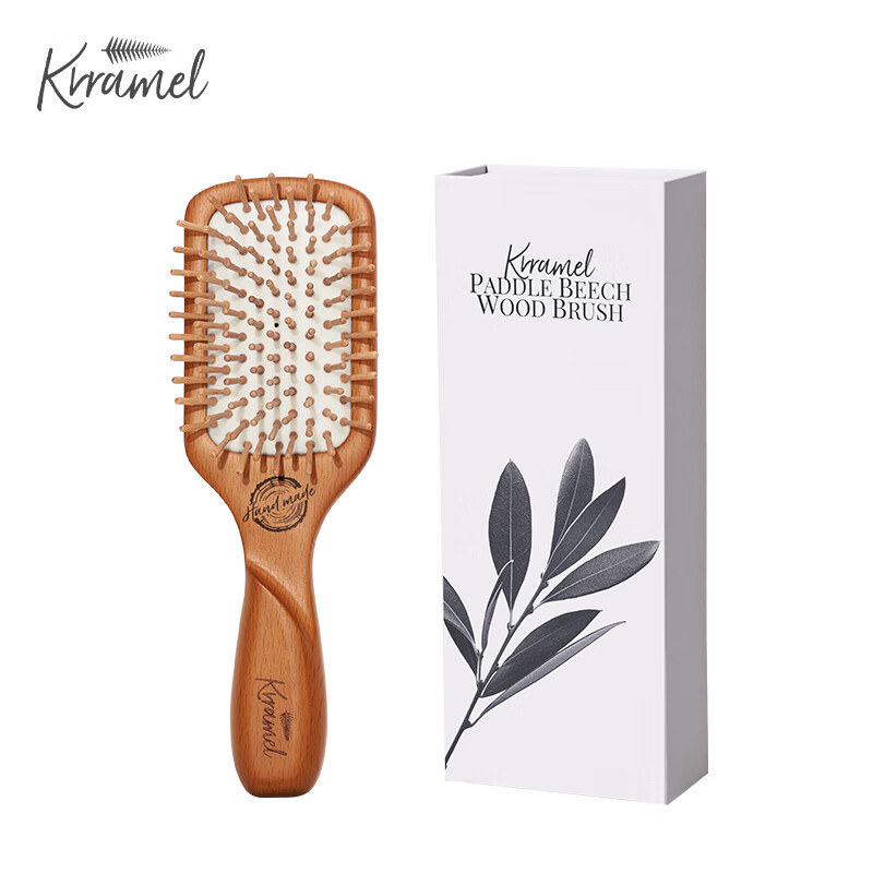 KRRAMEL【生日礼物】气垫梳按摩梳顺发木梳子便携按摩头皮 大号【天然山毛榉木水滴气垫梳】