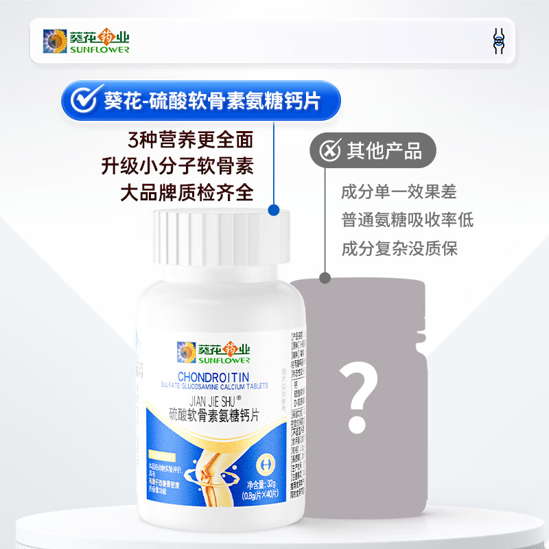 小葵花妈妈氨糖软骨素钙片 中老年补钙 成人护关节增加骨密度腿脚抽筋腿疼痛 40片*3瓶 【增加骨密度 热销TOP1】