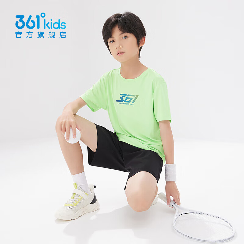361°童装男女童梭织五分裤夏季新款小中大童运动裤男童短裤 经典黑1702-1 150