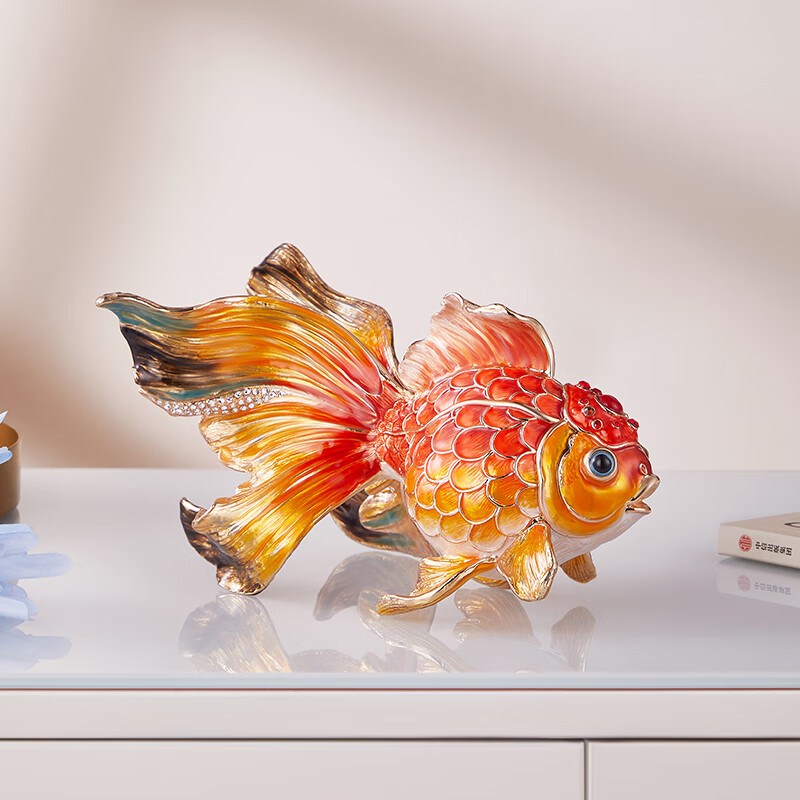 諾詩曼琺瑯彩年年有余金魚擺件客廳電視酒柜裝飾辦公室桌面高檔輕奢禮品 富貴有余金魚擺件（紅）大號