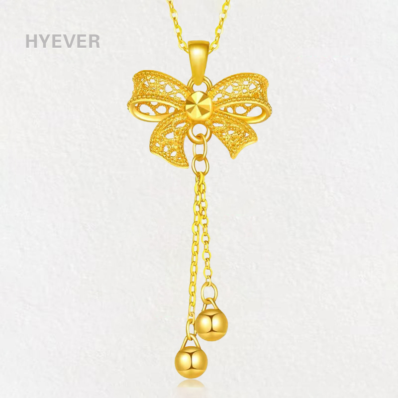 HYEVER黄金吊坠足金999蝴蝶结流坠挂坠送女友生日礼物 蝴蝶结套链约5.2g