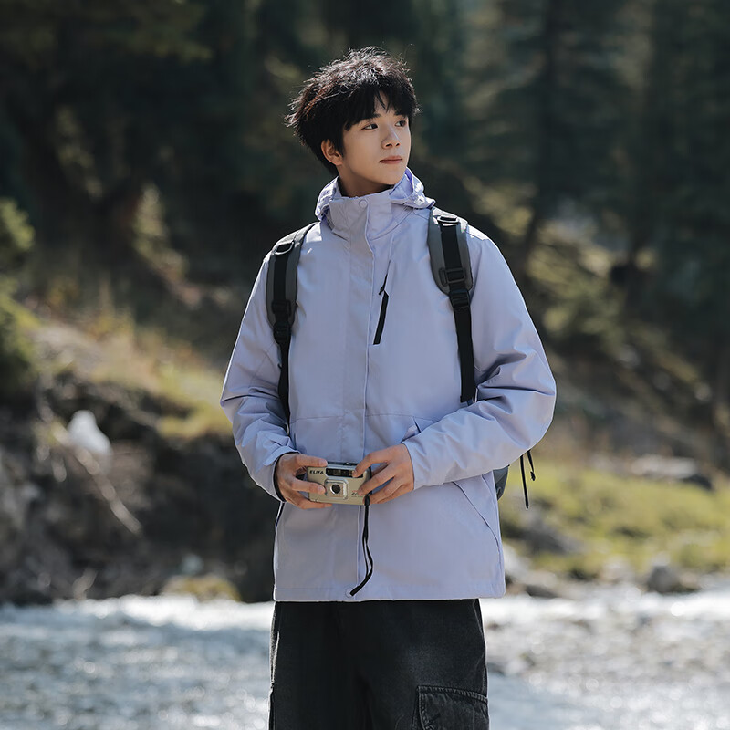 东方骆驼三合一夹克男士冲锋外套春秋户外上衣情侣款宽松休闲山系登山服 紫色 M