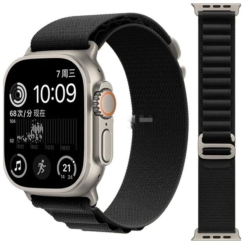 适用applewatch高山尼龙表带S10ultra苹果手表9/7/8运动夏季透气ultra高山尼龙回环式编织 【黑色】高山回环尼龙 适用42/44/45/49mm