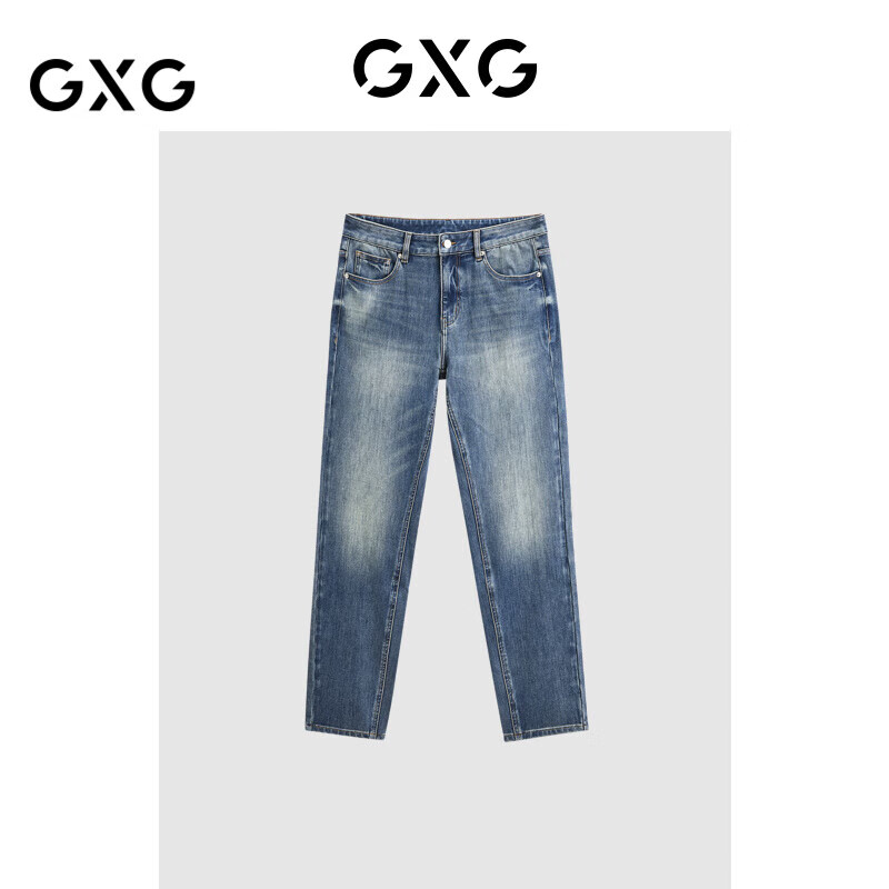 GXG男装 23年冬季新品保暖经典直筒牛仔裤男 蓝色 170/M