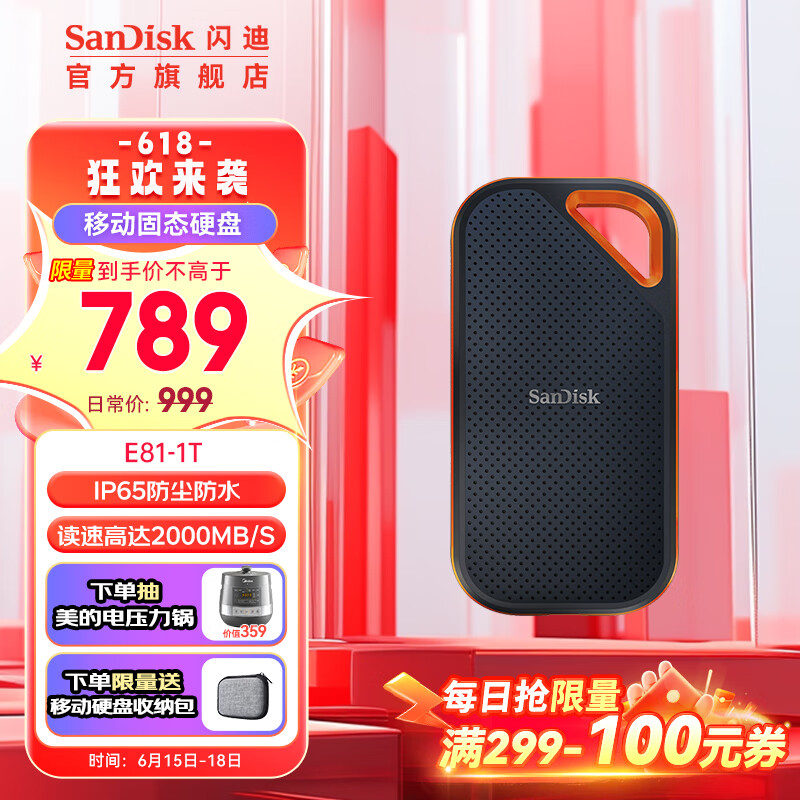 闪迪（SanDisk） Type-C接口NVMe高速SSD移动固态硬盘E81存储USB3.2Gen2 E81高速读写速度2000MB/S 至尊超极速PROI高端2TB