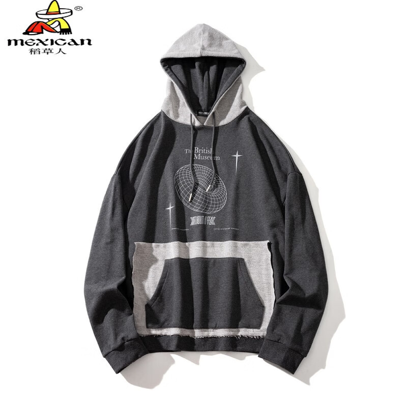 稻草人秋新品情侣款一件外套3d环形毛圈布正反面拼接设计连帽卫衣