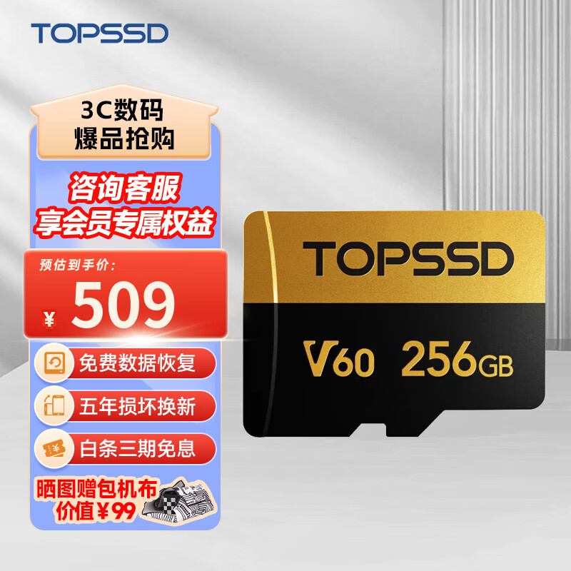 天硕 TF卡V60存储卡256G内存卡大疆无人机 UHS-II双芯 MicroSD高速相机tf卡 256GB