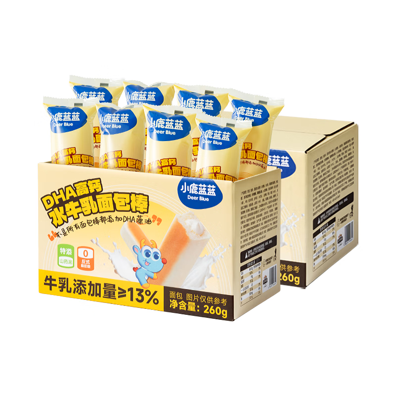 小鹿蓝蓝磨牙棒 DHA高钙水牛乳注心面包棒 醇正奶香松软有料 特添山药泥 【早餐必备】注心面包棒2箱/520g