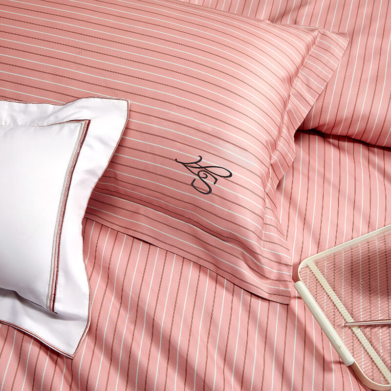 黛富妮四件套100%纯棉80支阿瓦提新疆长绒棉全棉条纹被套床单双人套件 阿瓦提长绒棉- 80支 -塞伦娜四件套 1.5米 床单款 (被套200*230cm)