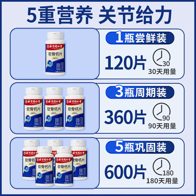 北京同仁堂中老年钙片50岁60岁以上可搭关节疼痛抽筋腰腿疼骨质疏松70岁高钙 1瓶【大瓶装120粒】初期养护
