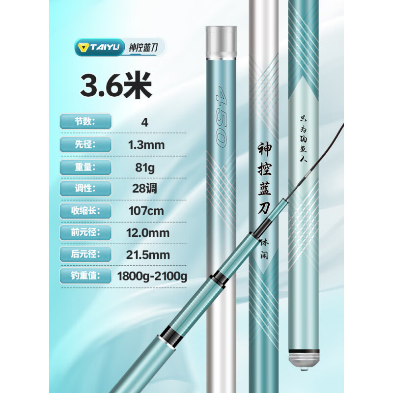 太宇藍刀戶(hù)外釣魚(yú)竿手桿超輕超硬碳素鯉魚(yú)竿鯽魚(yú)竿臺釣竿漁具 3.6m 藍刀輕量綜合竿(持感輕、硬