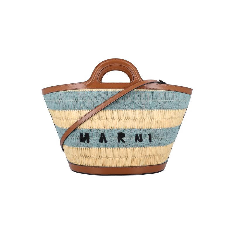 MARNI女士草編效果手提小方包棉麻混紡內(nèi)里日常通勤百搭斜挎包 GOLD SAND + PALE MINT U