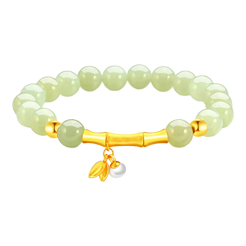 夢金園教師節(jié)老師禮物大氣高級竹節(jié)和田玉銀s925銀手鏈優(yōu)雅玉石手串 s925銀竹節(jié)和田玉手串