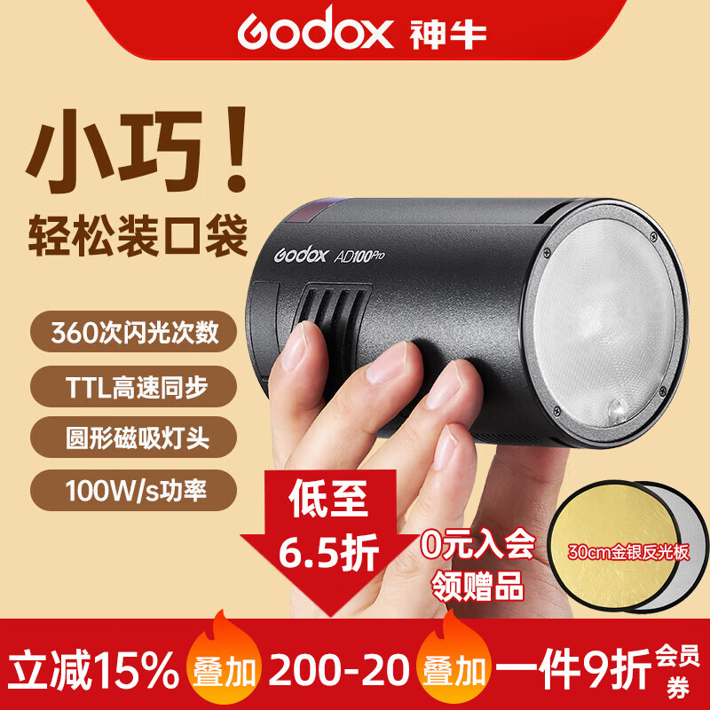 神牛（Godox） 神牛AD100pro外拍闪光灯高速TTL单反闪光灯锂电池口袋便携摄影灯 标配【经典黑色】
