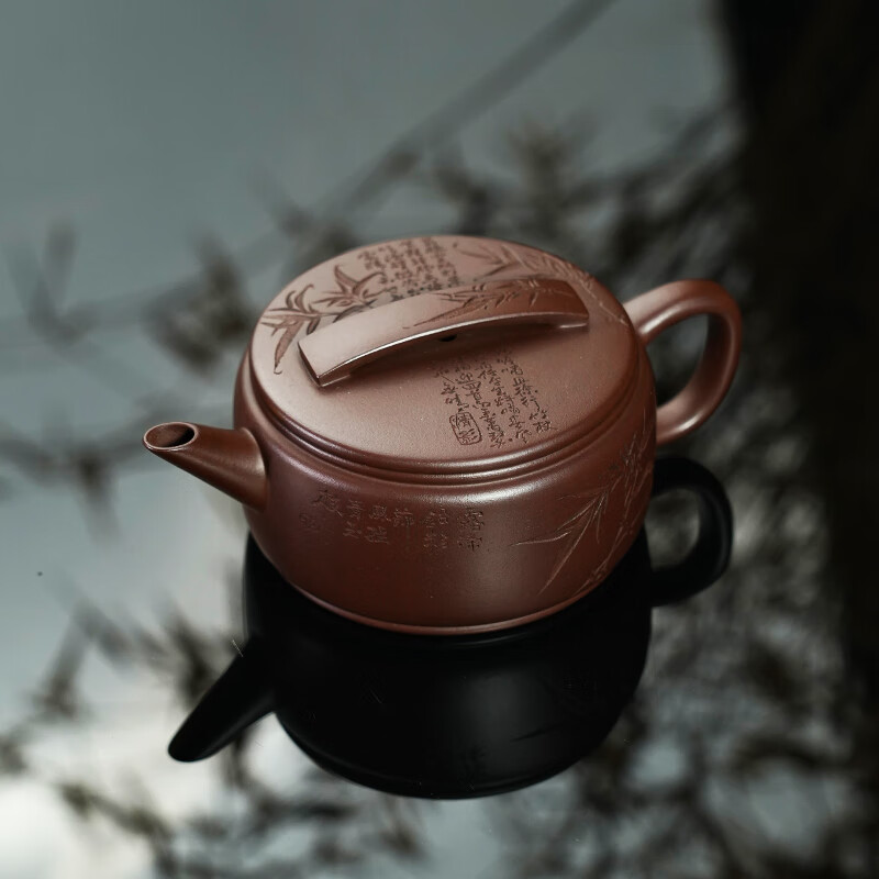 紫来顺宜兴名家高端紫砂壶纯手工刻绘剑流汉瓦壶正品送领导送男士礼品 紫泥剑流汉瓦 170ml