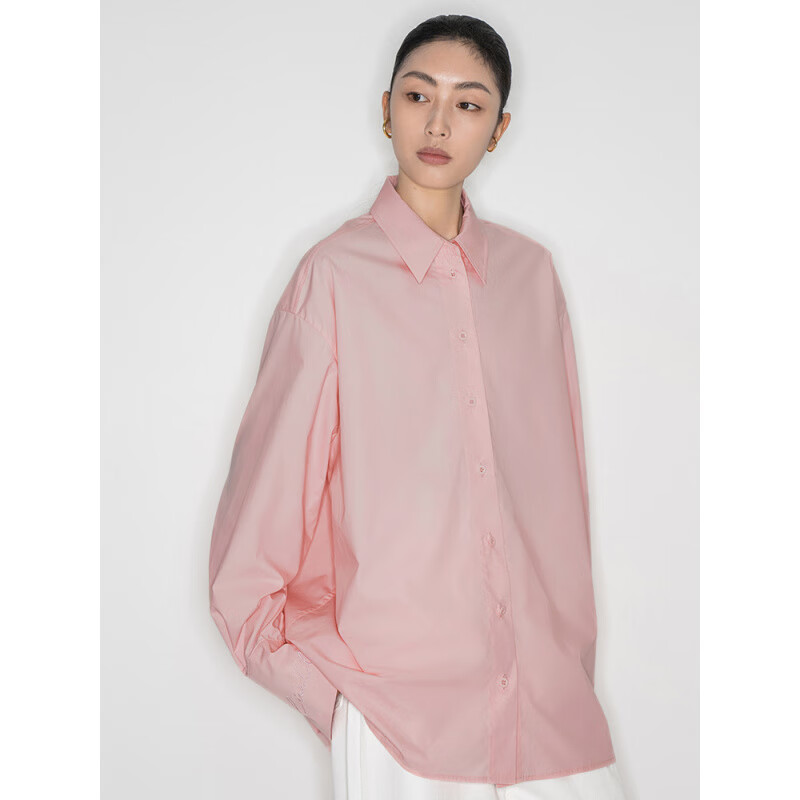 Fabrique【孙颖莎同款】Fabrique BASIC刺绣多色宽松廓形衬衫物理防晒上衣 粉色 S 2P_(_P)