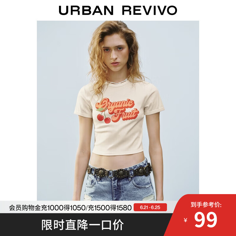 UR2025夏季新款女装趣味水果字母印花短袖T恤UYL450115 米黄 M