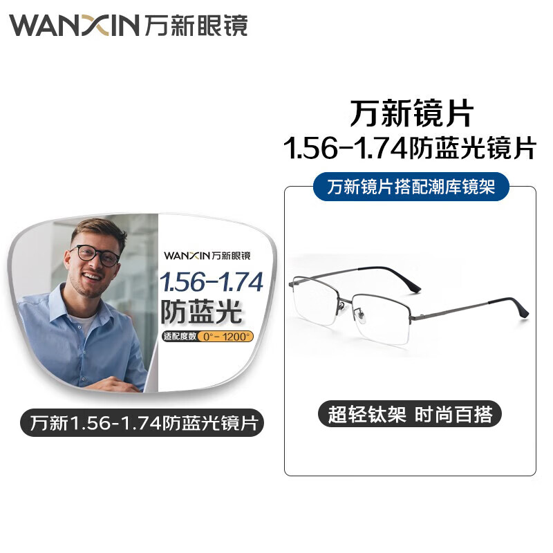 目匠百搭近视眼镜框可配万新防蓝光超薄镜片高品质树脂防辐射近视镜 3004枪色 万新1.67MR-7轻薄防蓝光0-1000