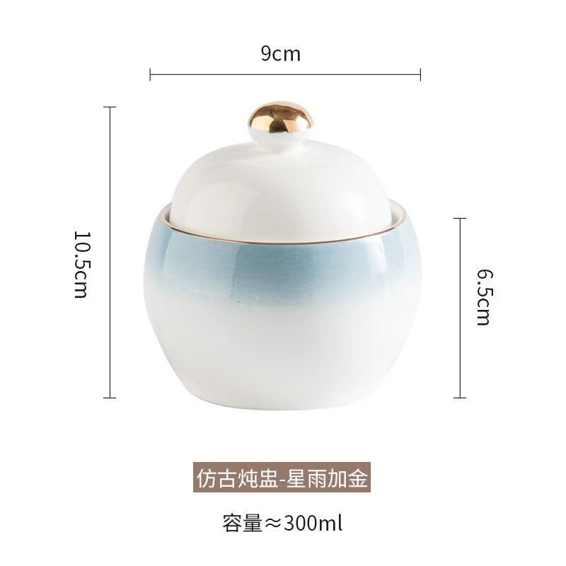 东蚁隔水炖盅金边陶瓷燕窝佛跳墙炖汤蒸位上带盖汤盅蒸蛋盅餐具酒店用 鼓型炖盅丨星雨金边丨 4寸
