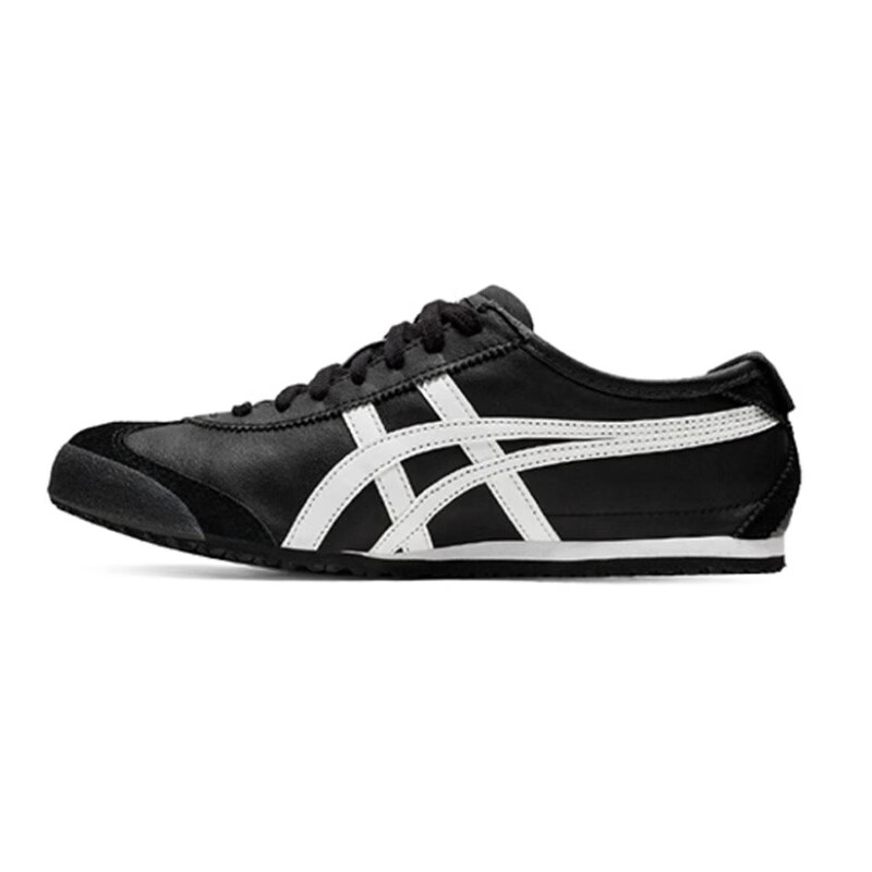 Onitsuka Tiger鬼塚虎同款復古男女低幫情侶鞋輕便皮面帆布鞋舒適休閑鞋一腳蹬鞋 黑白色 42