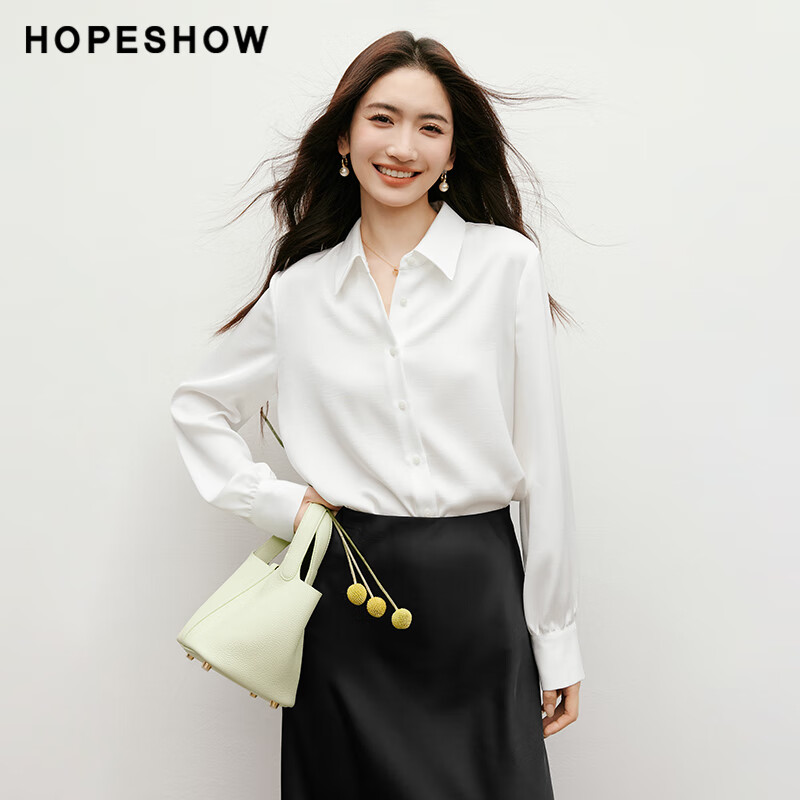 紅袖（hopeshow）新品獨特漂亮襯衫2025春季女裝光澤翻領(lǐng)垂感上衣 本白001 S