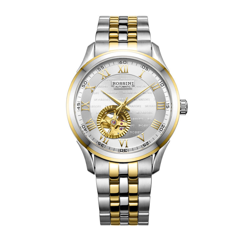 罗西尼（ROSSINI）手表男机械表商务时尚镂空防水透底金表18K上套金男表6519 白色6519T01A