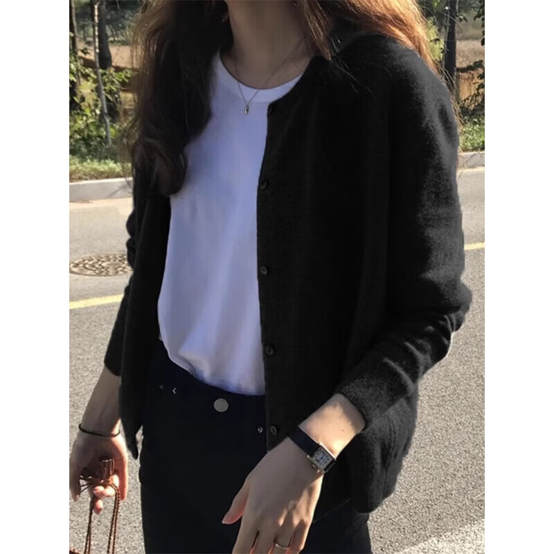 俞兆林针织衫女秋冬2025新款开衫外套女外搭显瘦打底衫毛衣慵懒风上衣 黑色 【时尚百搭】 均码 (适合80-140斤)