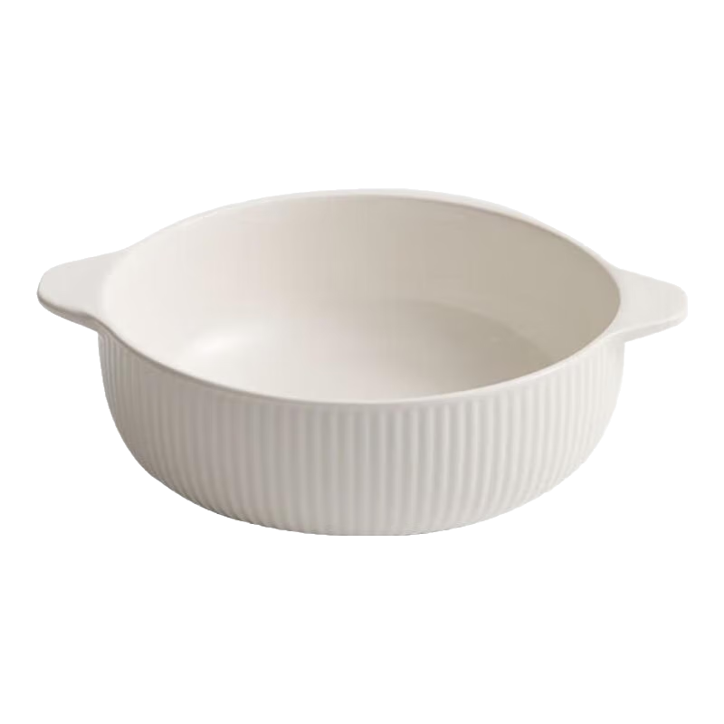北欧竖纹10.5英寸陶瓷双耳汤碗家用陶瓷餐具高级感酸菜鱼大盆汤盆 1个双耳汤碗