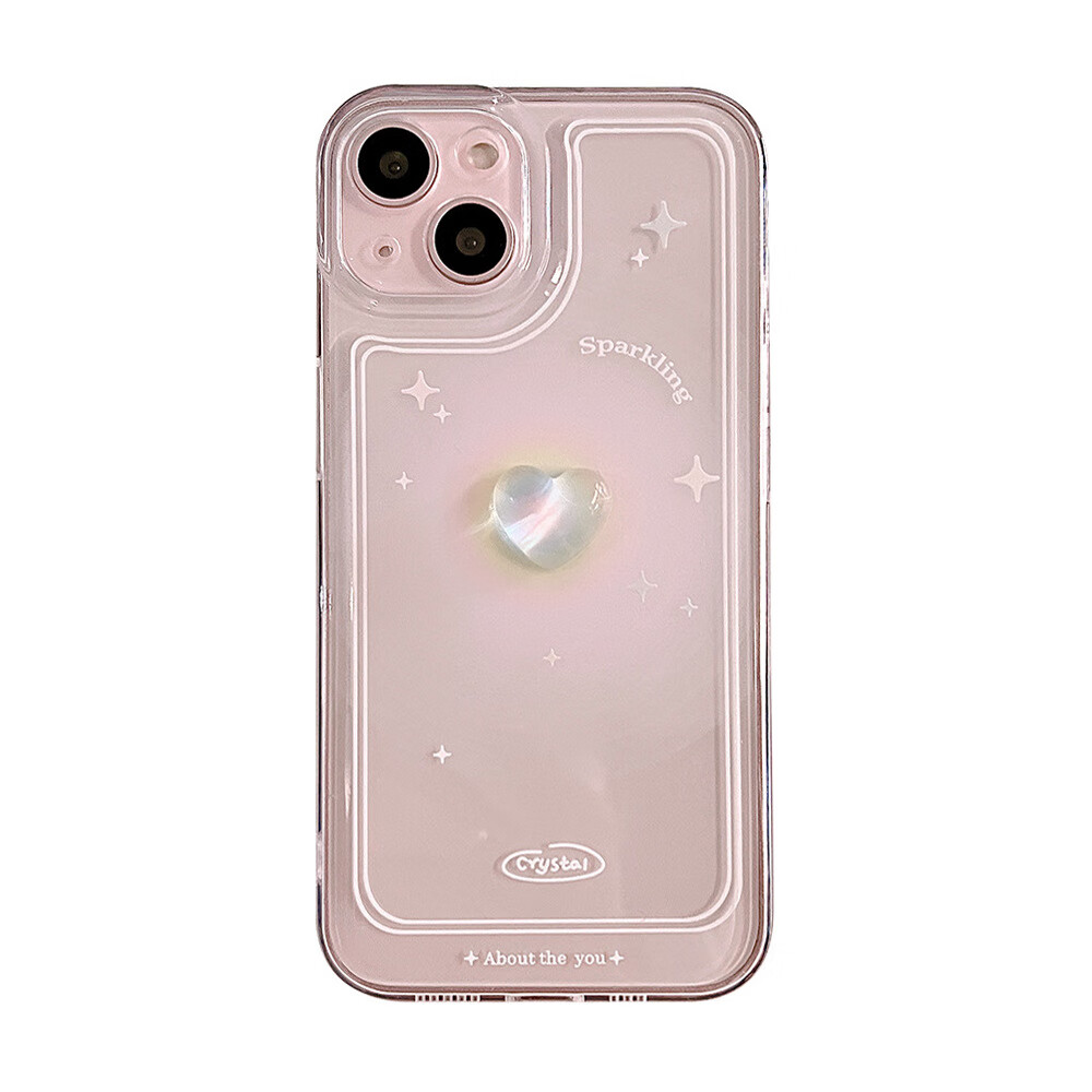 【优选】立体水晶爱心适用iphone16苹果手机壳15promax小仙女13硅 透明白边水晶爱心(1个装) 16promax