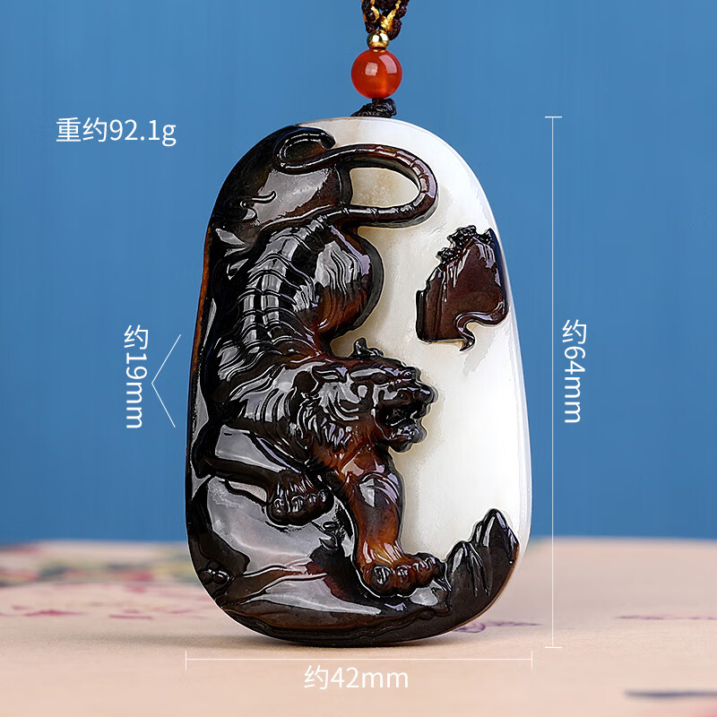簡(jiǎn)瑤孤品大師工藝和田玉籽料猛虎下山掛件男款虎虎生威吊墜女款生肖虎