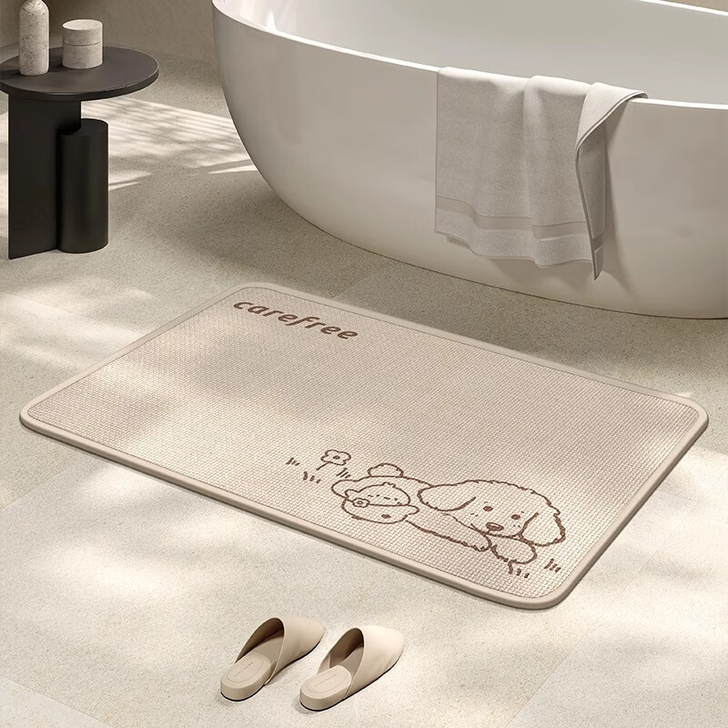 迪拉卫生间地垫浴室专用高级感吸水脚垫防滑厕所门口垫子加厚地毯门垫 悠悠时光一编织亚麻 50x80cm【升级防滑 牢固贴地】