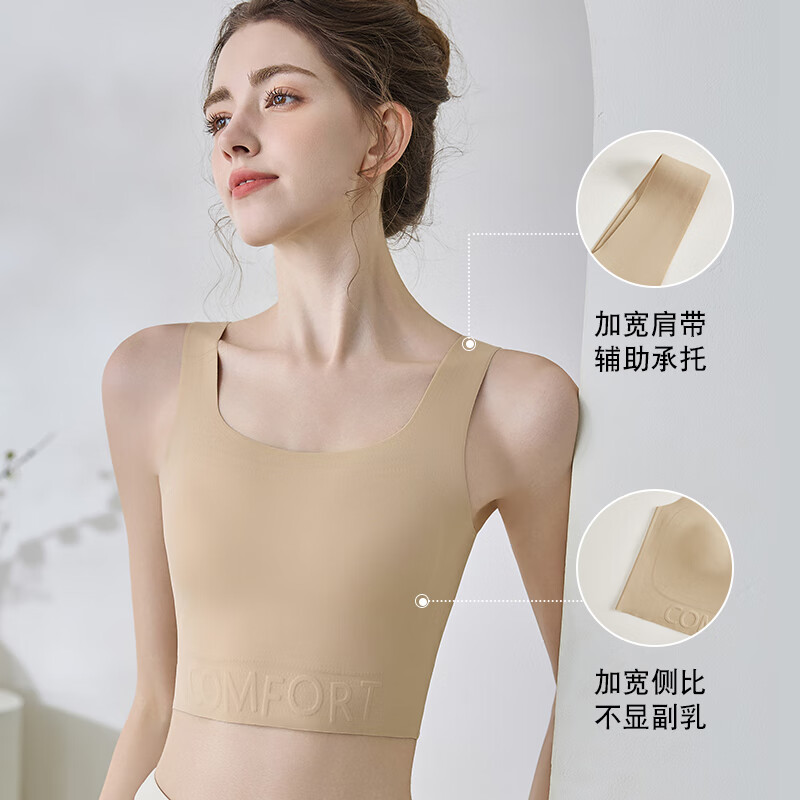 猫人大胸显小纸片人文胸粉底液内衣束胸无痕隐形背心式胸罩美背防下垂 【1件装】黑色 S 推荐【80-100斤】