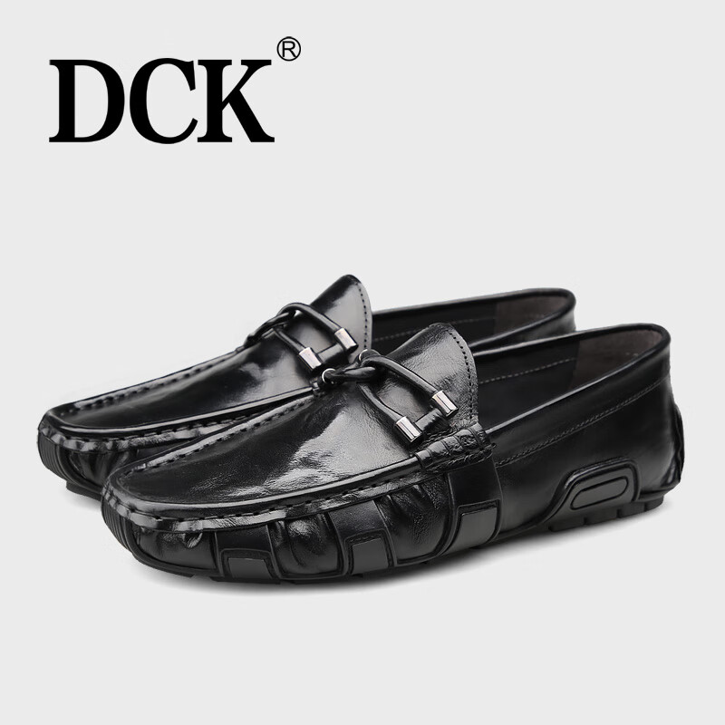 DCK豆豆鞋男真皮男鞋夏季新款高端休闲皮鞋男士透气一脚蹬乐福鞋男 黑色 41