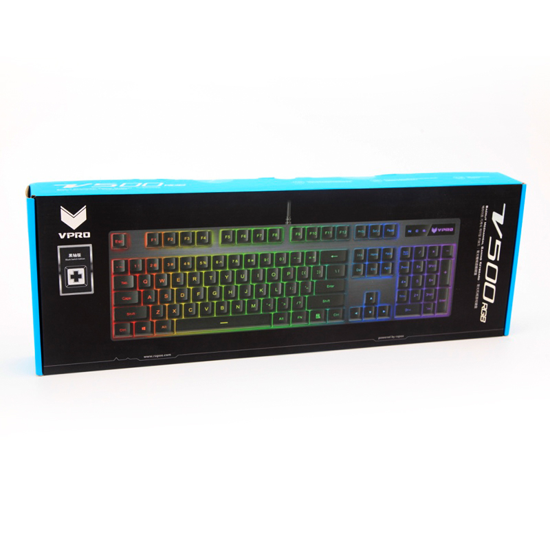 雷柏（Rapoo） V500RGB 机械键盘 有线键盘 游戏键盘 104键RGB背光键盘 吃鸡键盘 电脑键盘 黑色 青轴
