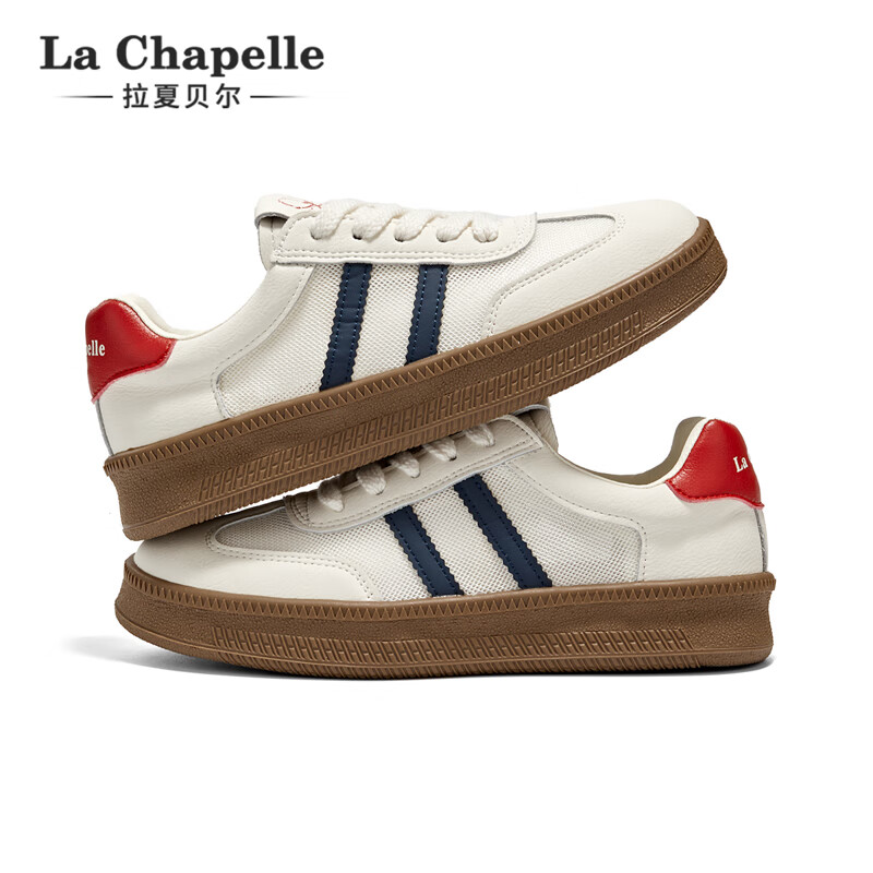 拉夏贝尔女鞋徳训鞋女网面透气小白鞋低帮厚底轻便简约休闲徳训鞋子女 蓝红 37