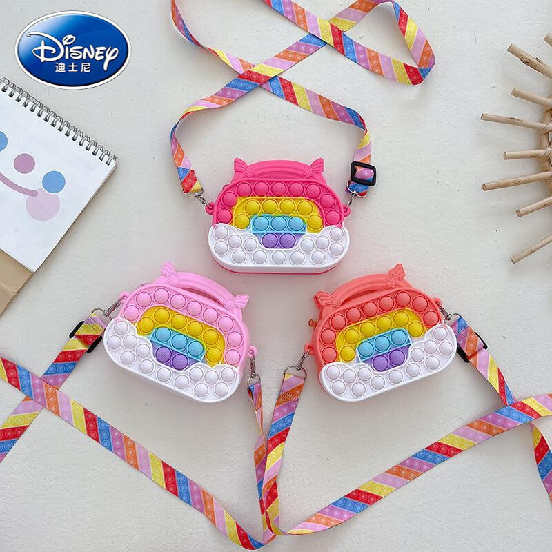 迪士尼(Disney)小女孩包包可爱小挎包卡通按压泡泡硅胶包包儿童男宝宝单肩斜挎包 3066圆绿彩色