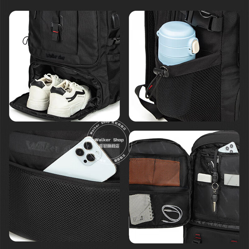 Walker Shop【520礼物】双肩包男尼龙户外旅行出差背包大容量行李包男 黑色80L(独立鞋仓) 升级版