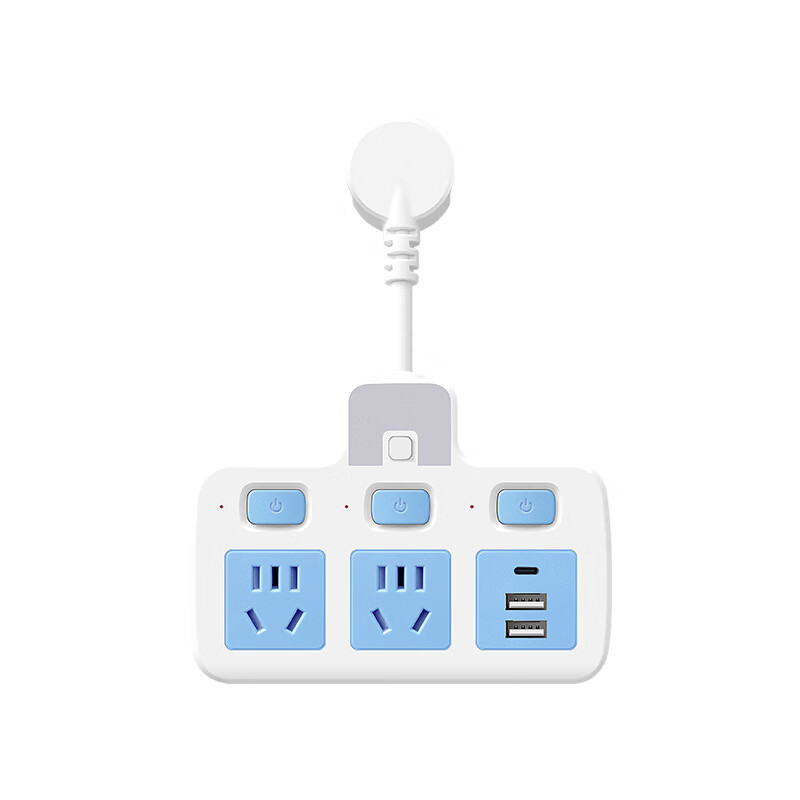 【实用】插排插座多功能多孔USB转换器插头插线板独立开关接线板 C2带边插蓝色【普通】 10孔