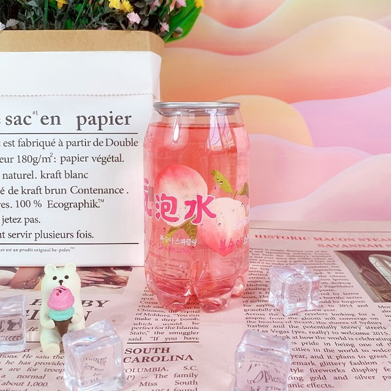 国韩国熊古屋气泡水350ml*12瓶桃子味葡萄荔枝味汽水混搭罐装整箱