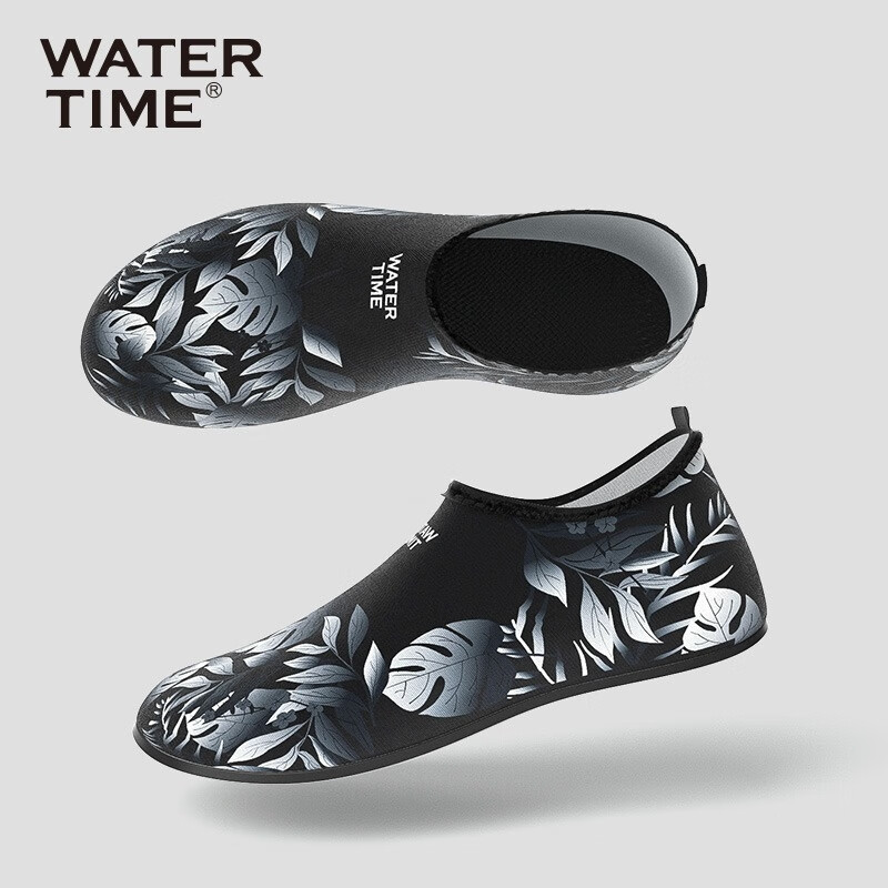 WATERTIME 潛水速干防滑沙灘浮潛鞋海邊防割溯溪襪涉水鞋潛水裝備 黑色印花 S 35-36碼