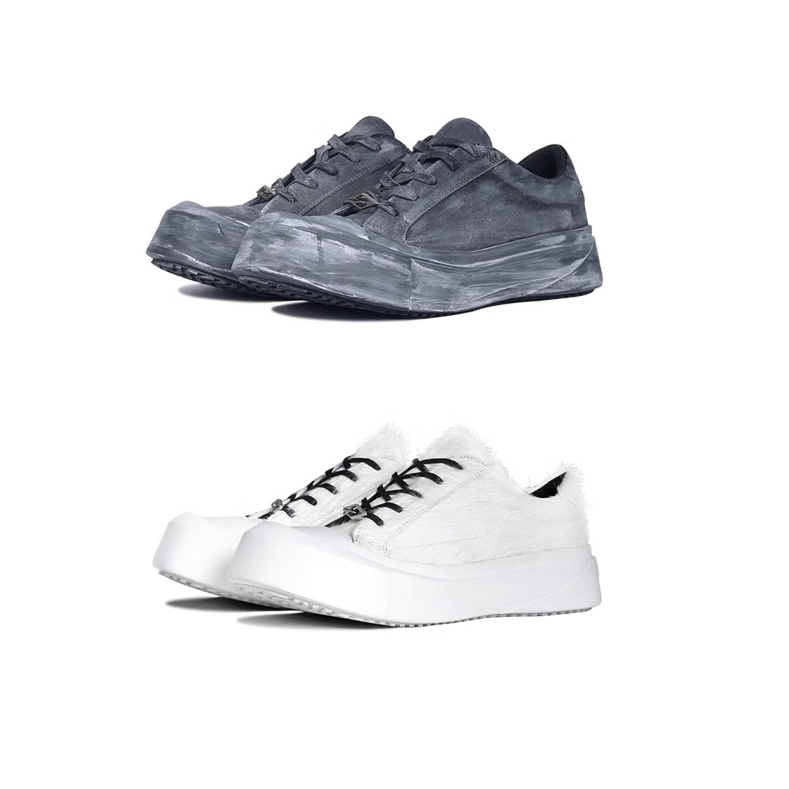 TERRAINCOGNITA【弧月系列】深蓝刷漆白马毛结构板鞋 通勤百搭增高休闲鞋 米色白 45