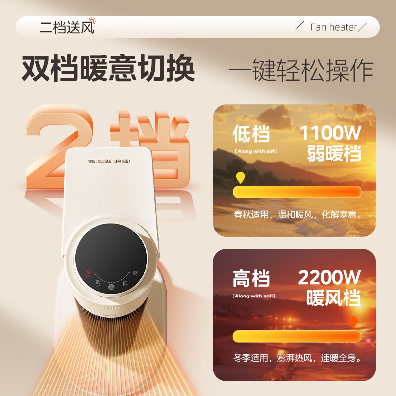 美的（Midea）【3核澎湃动力】取暖器暖风机家用恒温加高电暖器电暖气片热风机客厅暖脚烤火炉抑菌滤网 HFT22WCW HFT22WCW