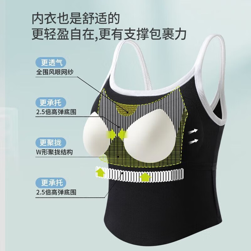 猫人女士吊带背心女春夏季内搭带胸垫免穿文胸运动打底衫修身2025新款 【无痕美背-黑白撞色】单件装 L (建议体重110-140斤)