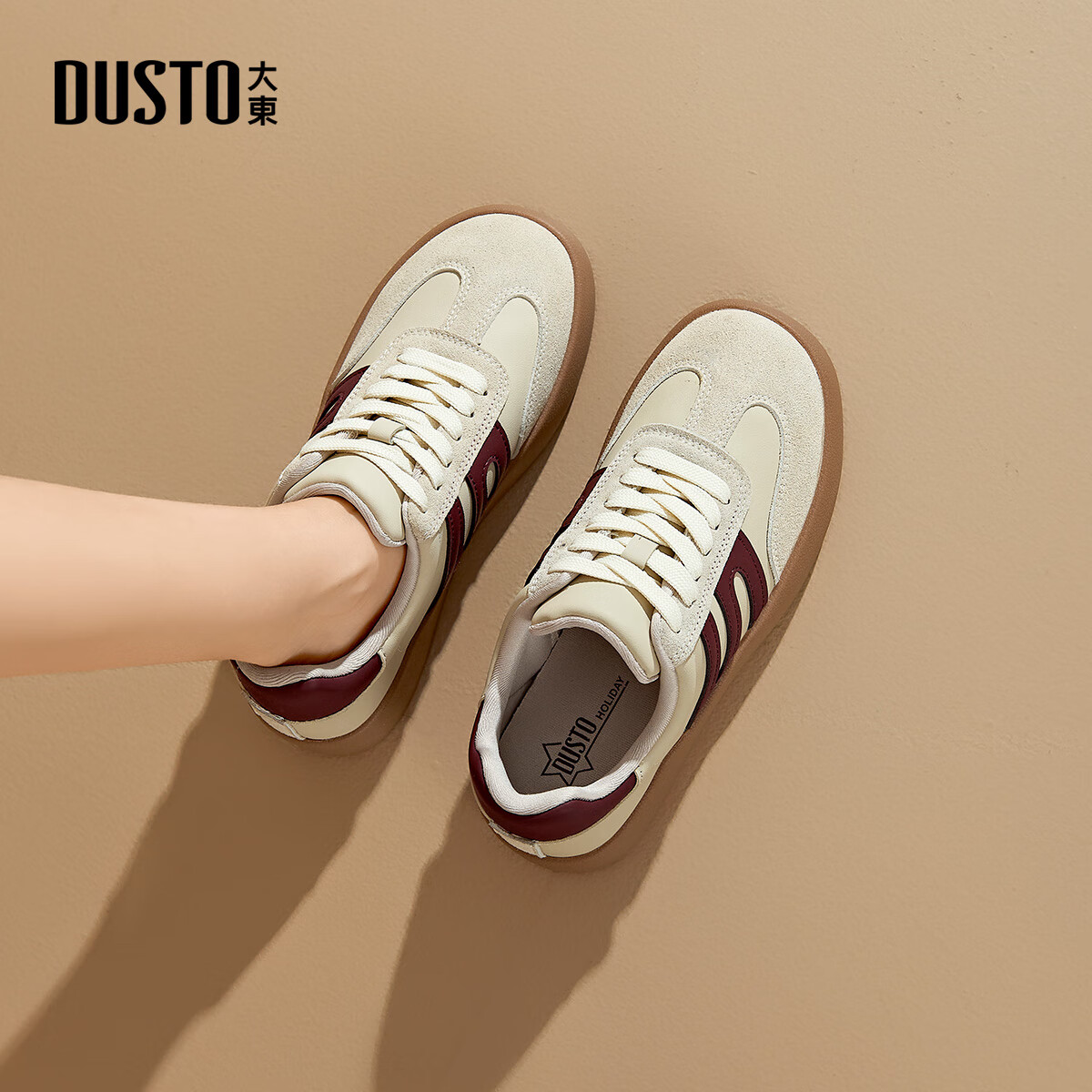 大东德训鞋女鞋2025年秋季新款休闲平底系带板鞋3269 米色 38