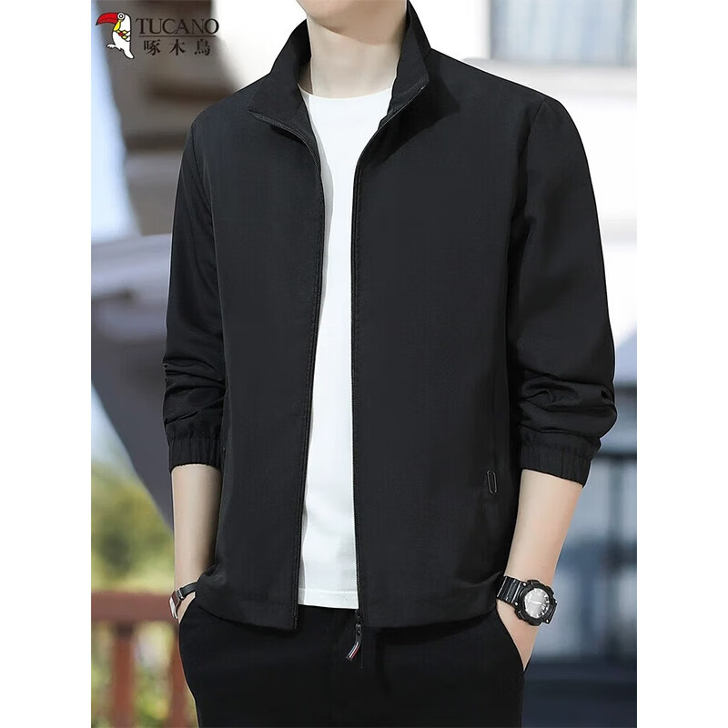 啄木鸟外套男士夹克防晒衣男款男装2026春季新款夏季薄款上衣 黑色【夏季薄款】 2XL 建议【150-170斤】